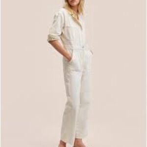 MNG Cream Denim Jumpsuit